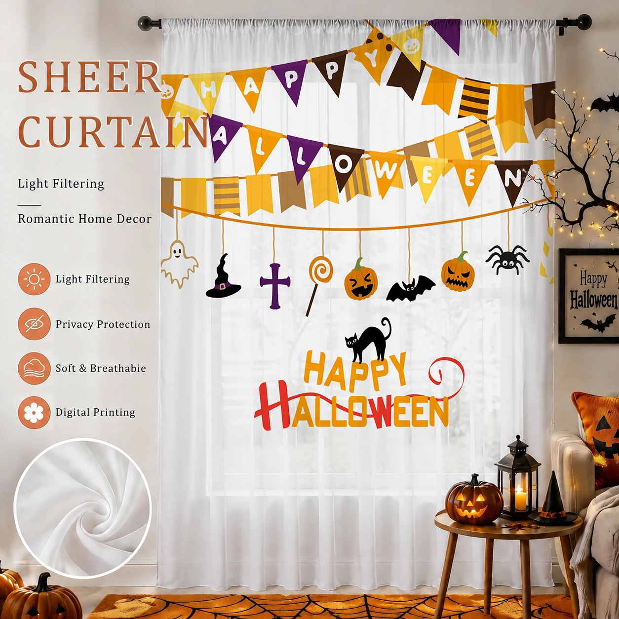 Home Office With Plants - Przezroczysta zasłona na Halloween, wysokiej jakości