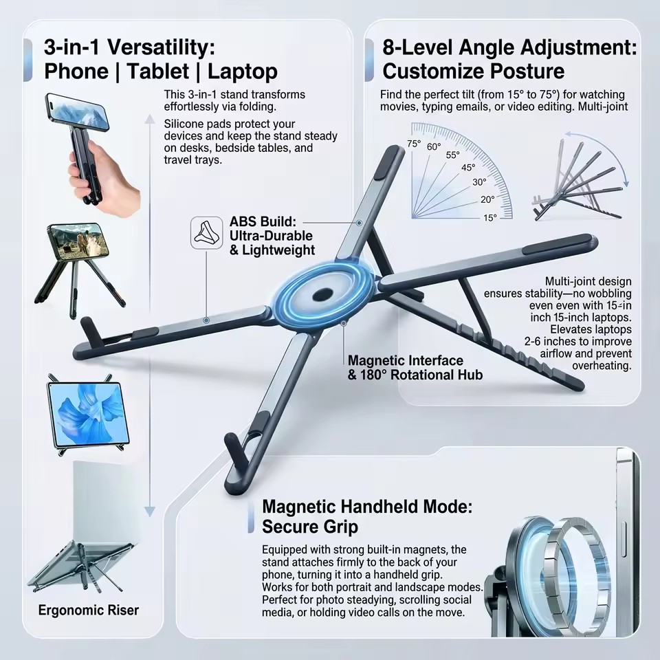 Laptop Stand Foldable - Przenośny magnetyczny uchwyt na telefon i