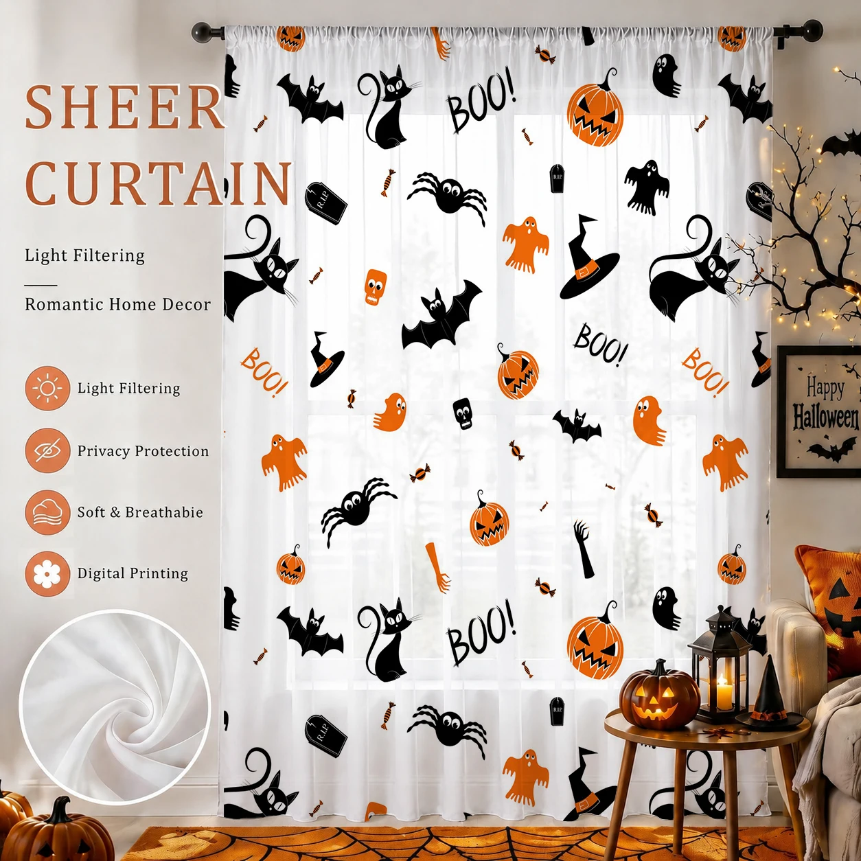 Home Office With Plants - Przezroczysta zasłona na Halloween, wysokiej jakości